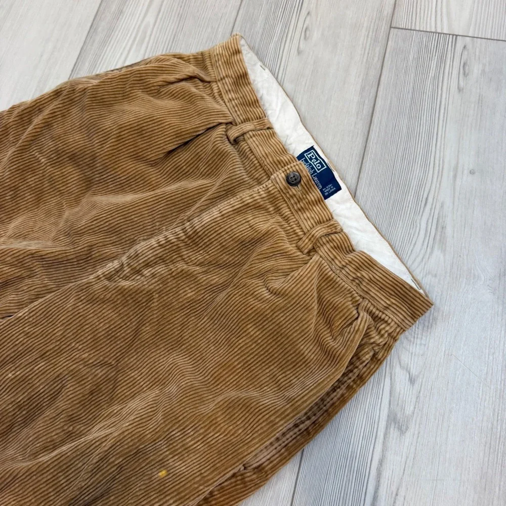 Polo Ralph Lauren Andrew Pant Mens 30x28 Tan Corduroy Pleated Straight Leg Pant